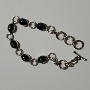 Black Stars Gemstone Sterling Silver Women's Bracelet.